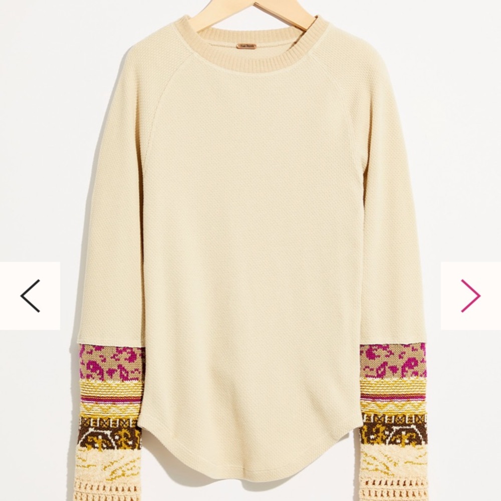 NWT Free People In The Mix Cuff Top Linen Combo